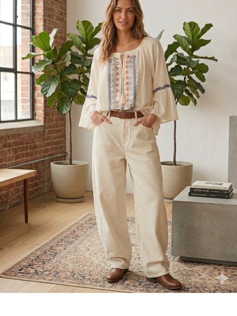 NWT Peasant Blouse hippie Embroidery festival boho tassels lined